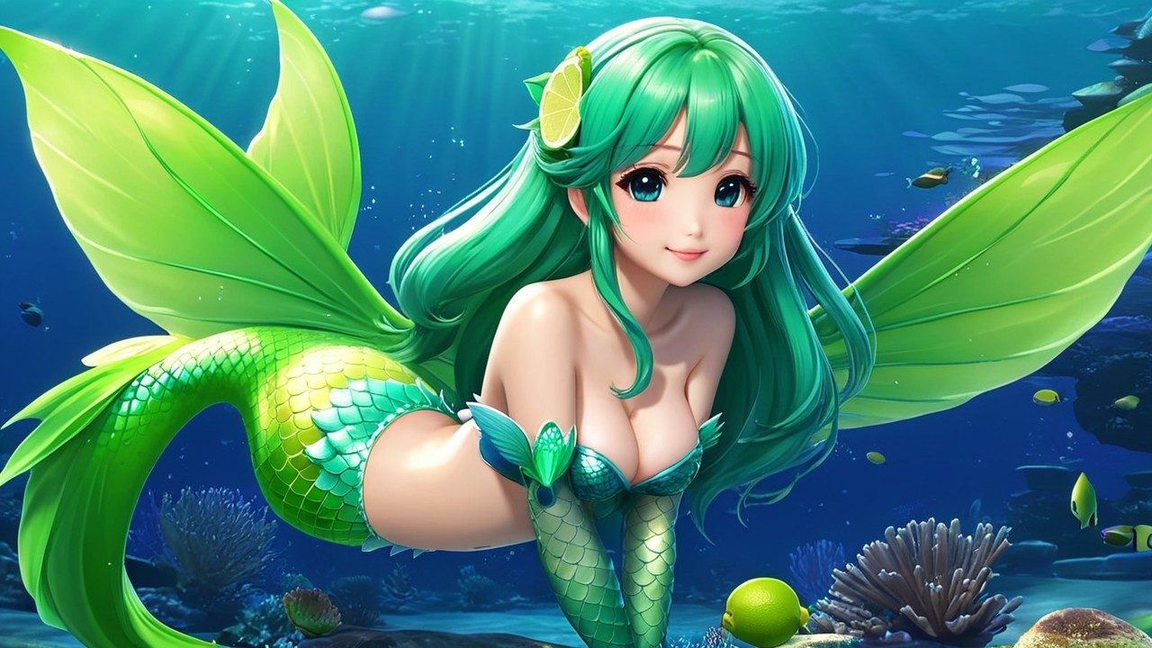Vibrant Underwater Scene with Mermaid and Sea Life