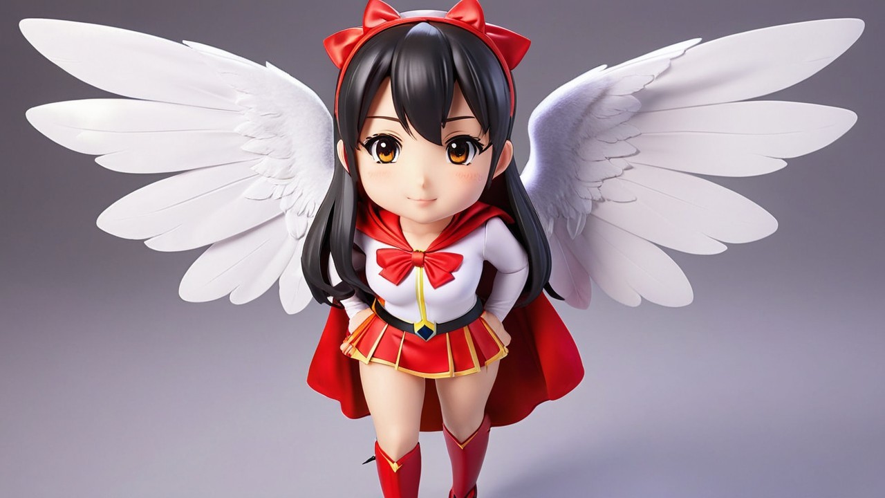 Anime character with fluffy wings and vibrant costume