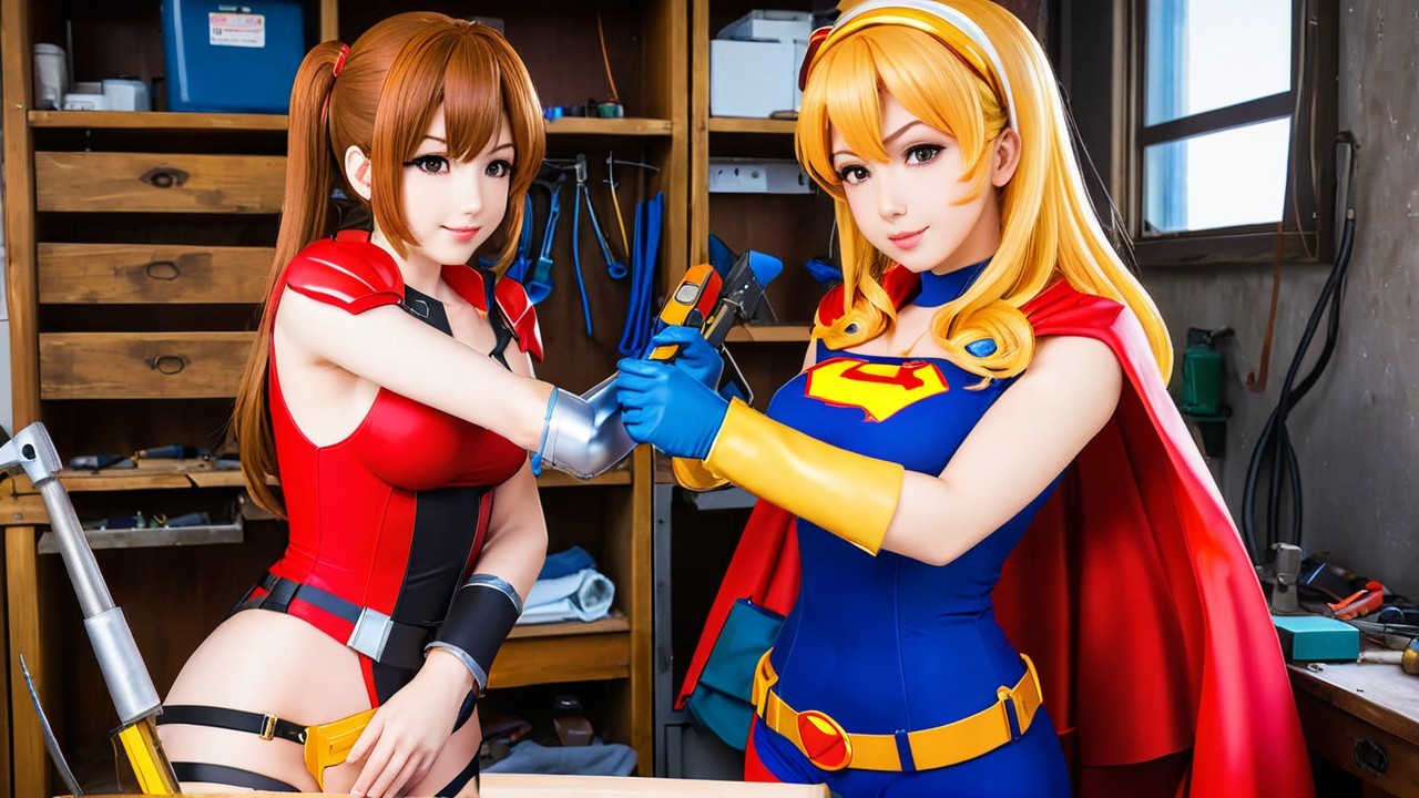 Women in Superhero Cosplay in Workshop Setting
