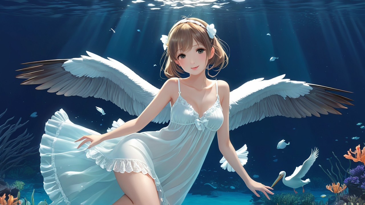Underwater Scene of a Woman with Flowing Wings