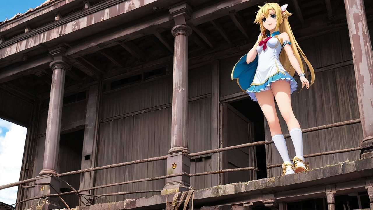 Anime Character on Balcony of Abandoned Building