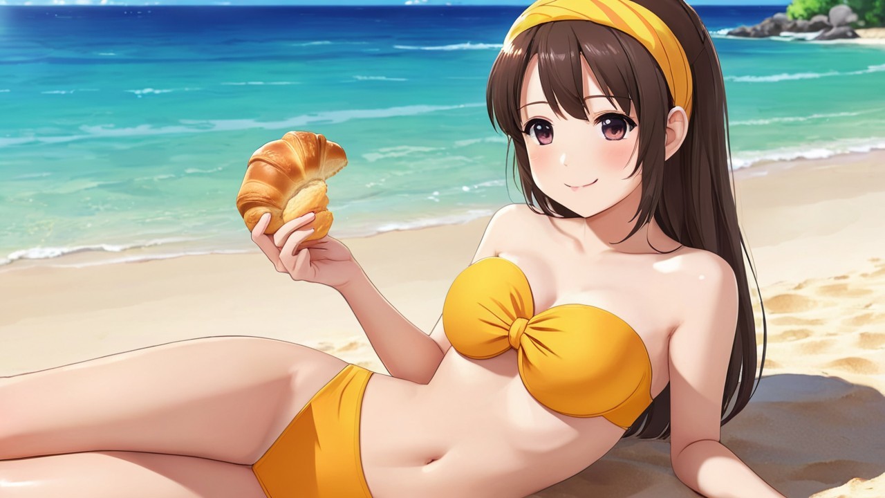 Young Woman in Yellow Bikini Relaxing on Beach