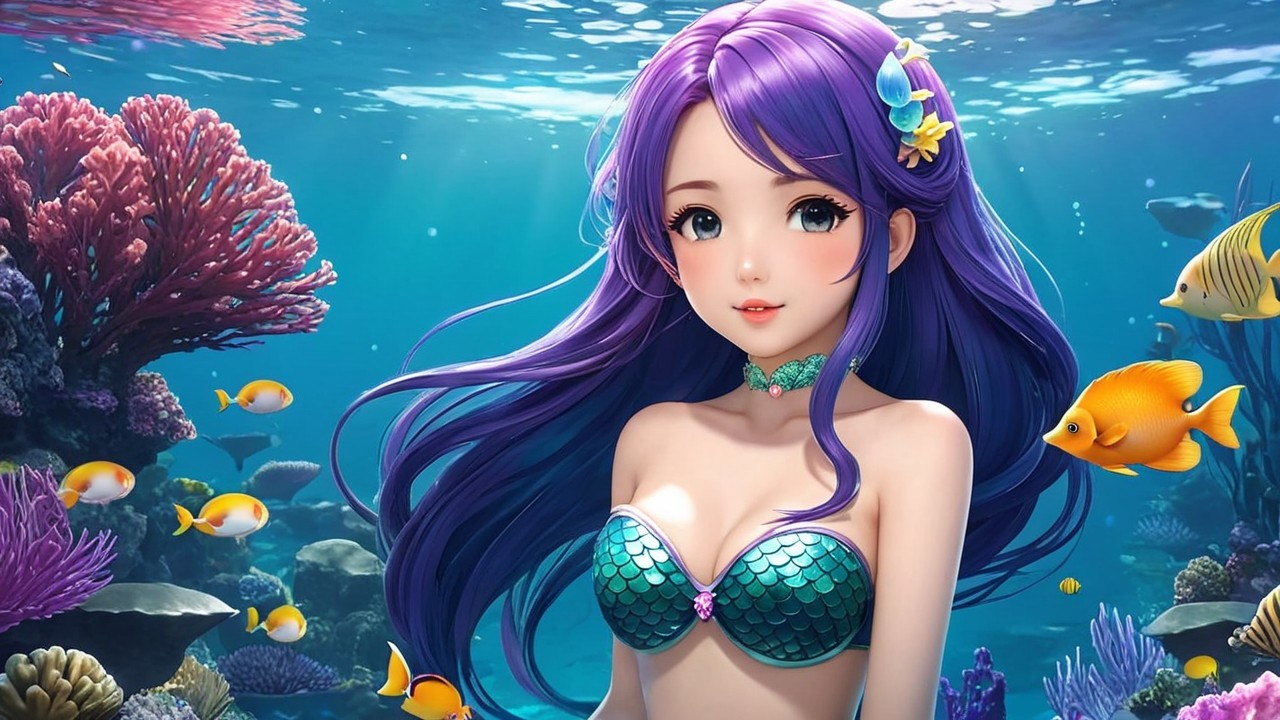 Vibrant Underwater Scene with Mermaid and Coral Reefs