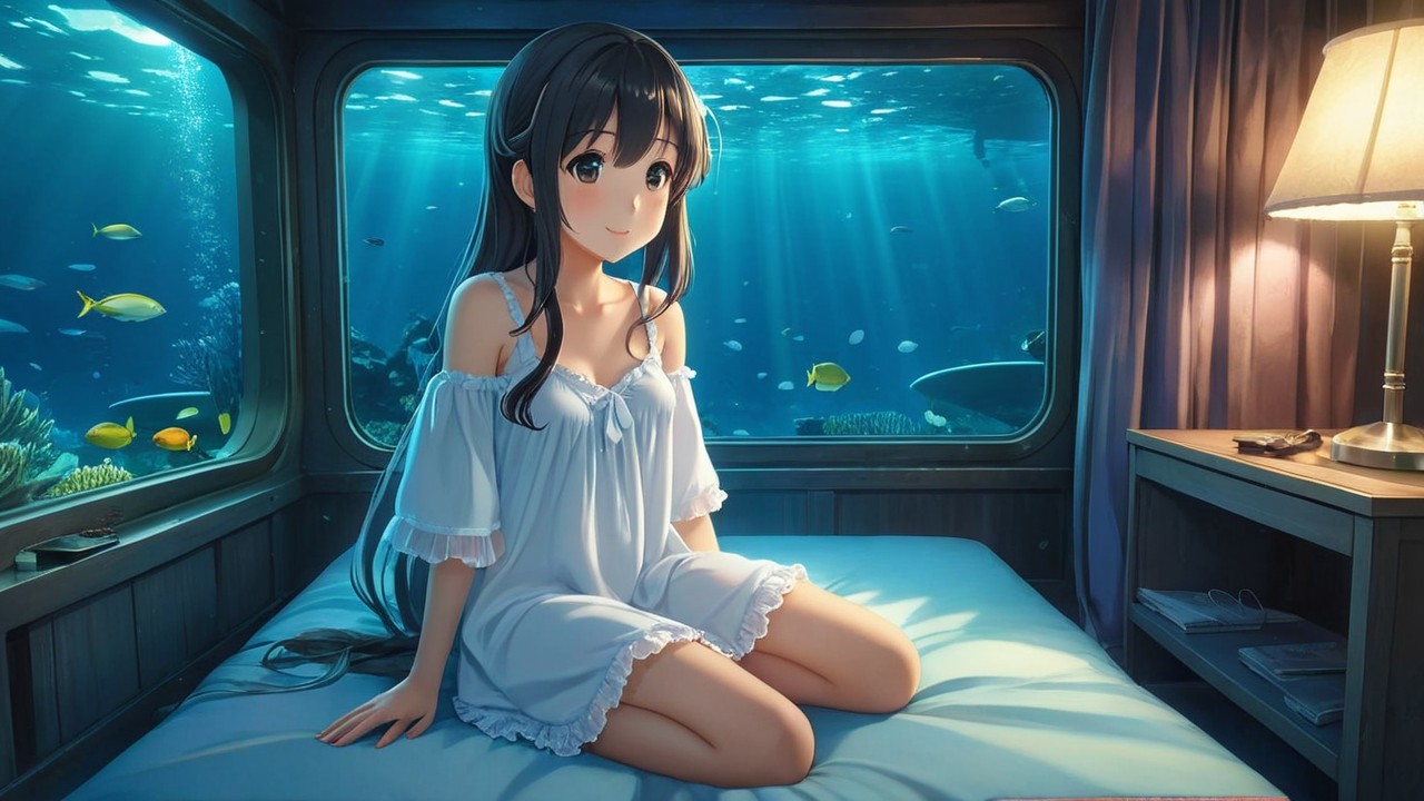 Underwater Room with Marine Life and Soft Lighting