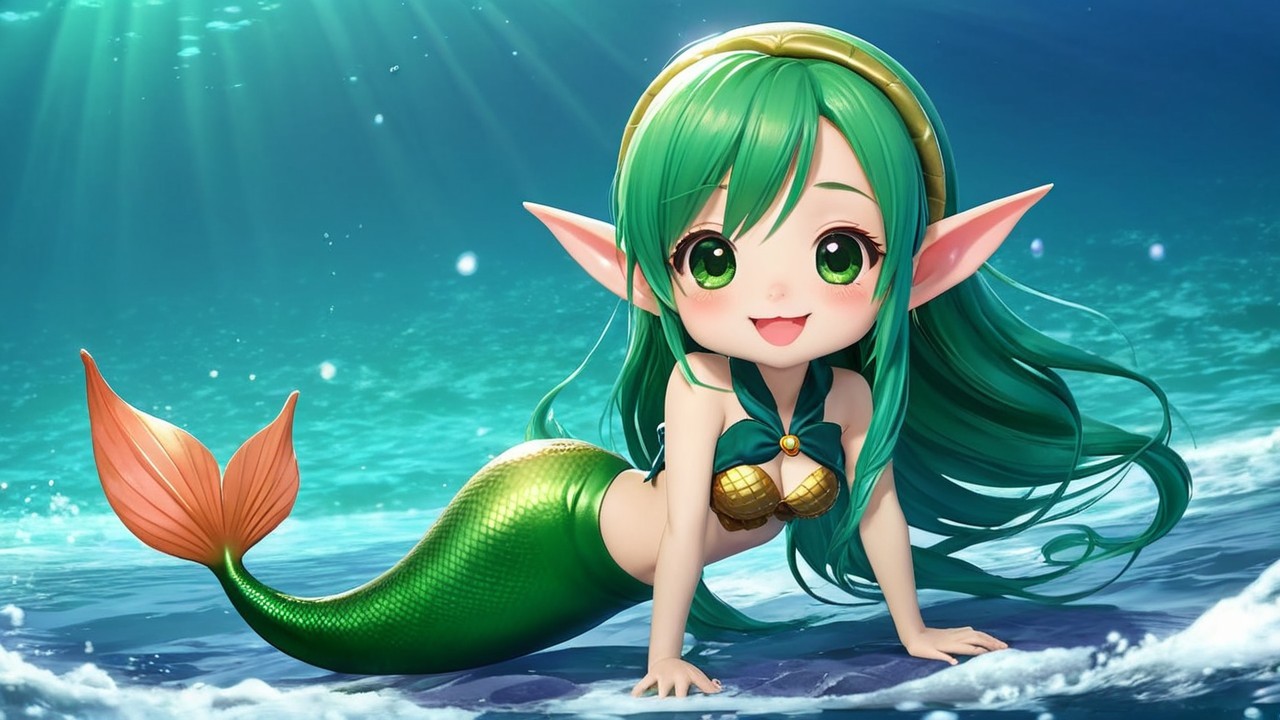Enchanting Mermaid with Green Hair and Fish Tail