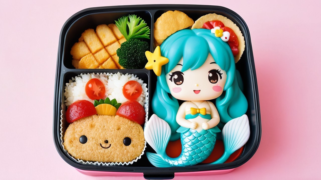 Vibrant Mermaid Bento Box with Colorful Vegetables