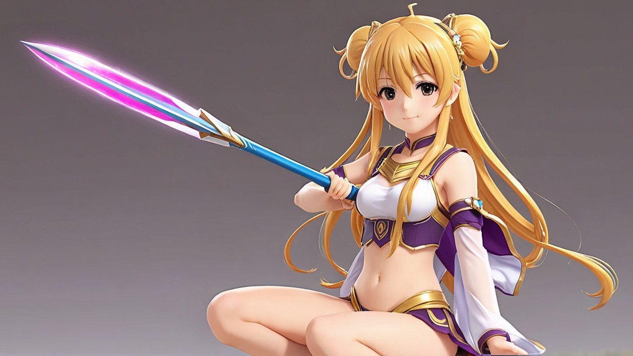 Vibrant Anime Character with Twin Tails and Spear