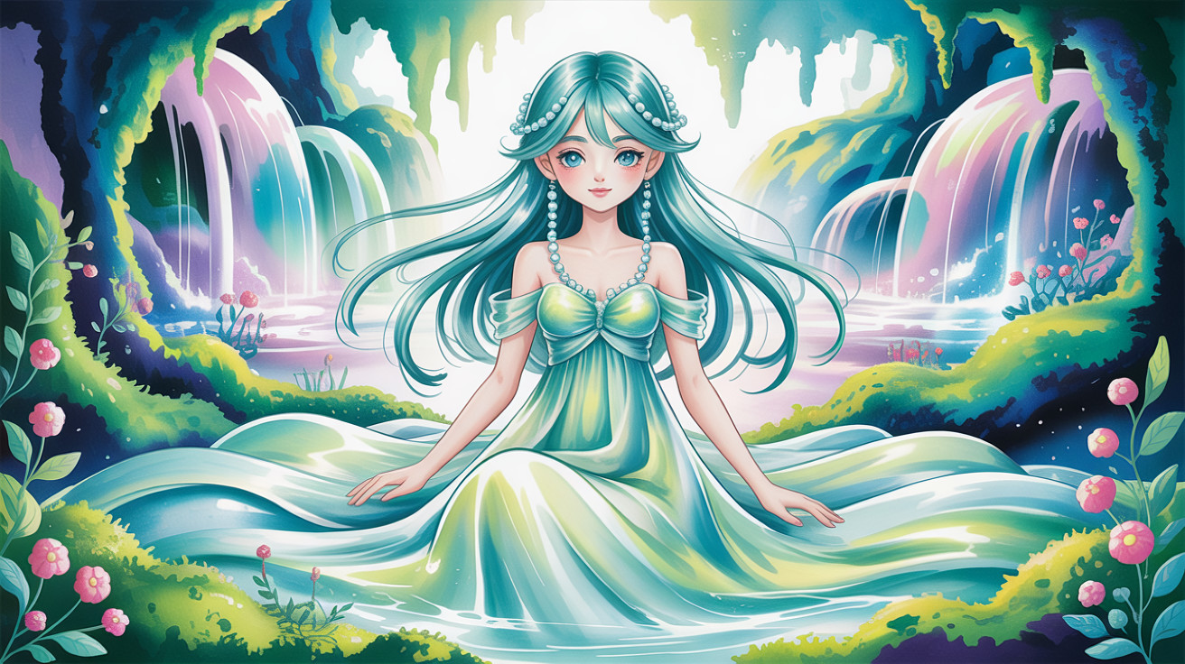 Anime Style Nymph Illustration in Whimsical Landscape