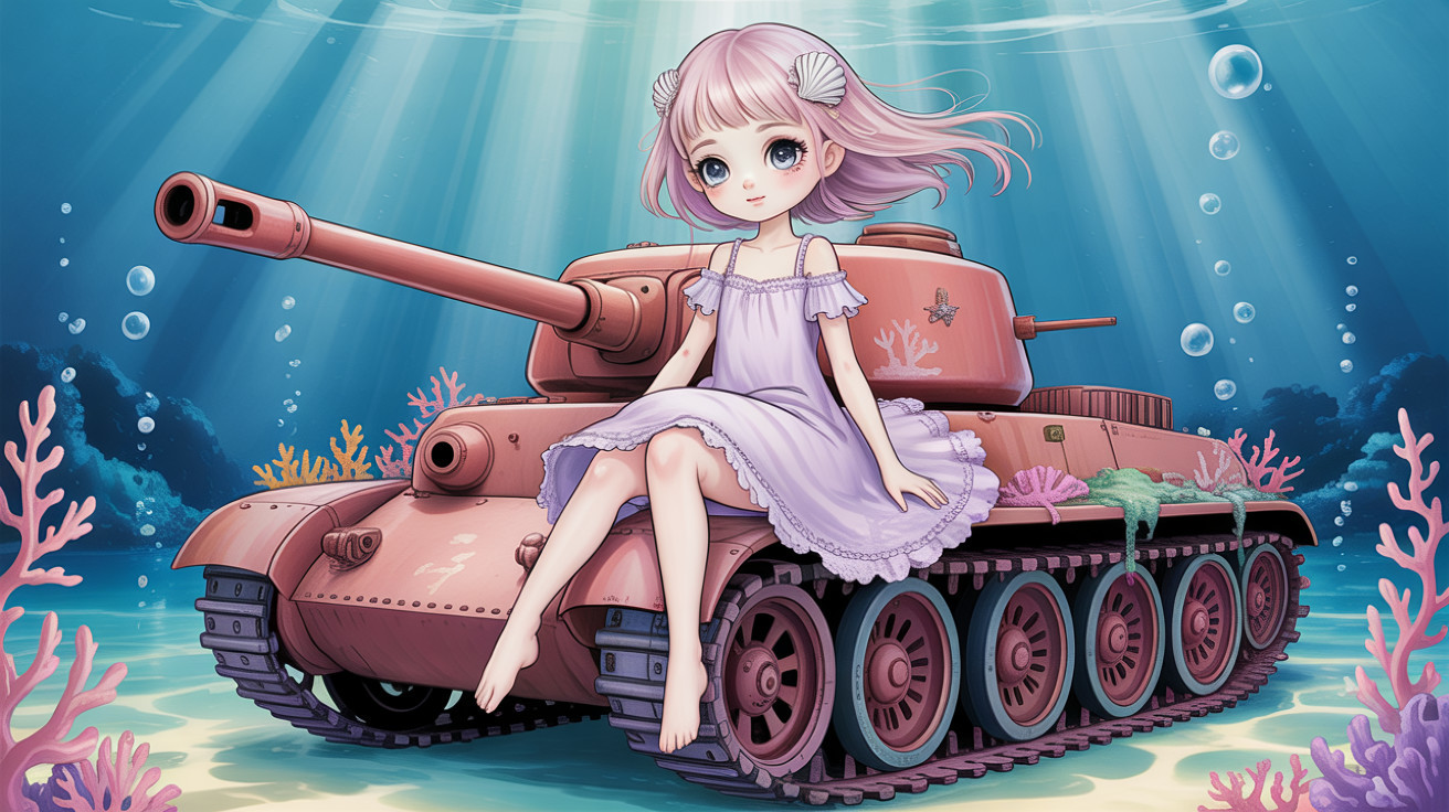 Anime-style digital painting of a girl in an ocean scene