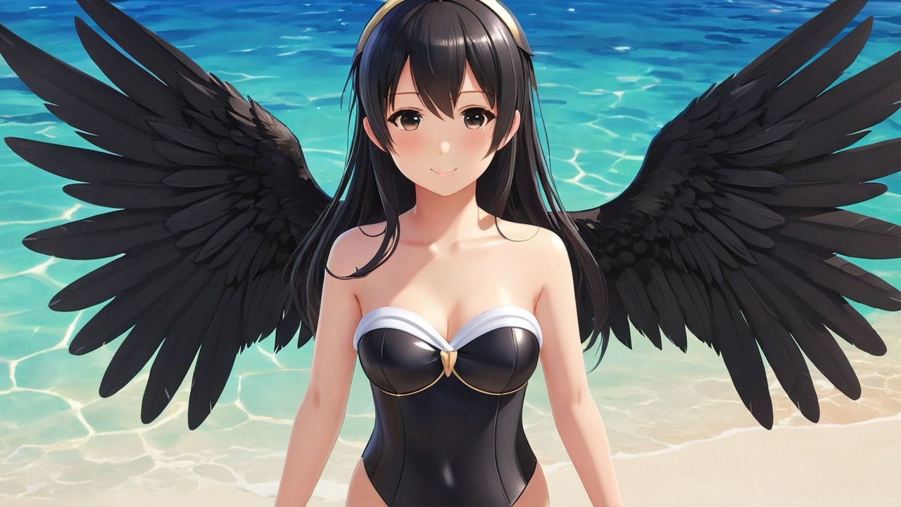 Anime Character by Shoreline with Black Wings