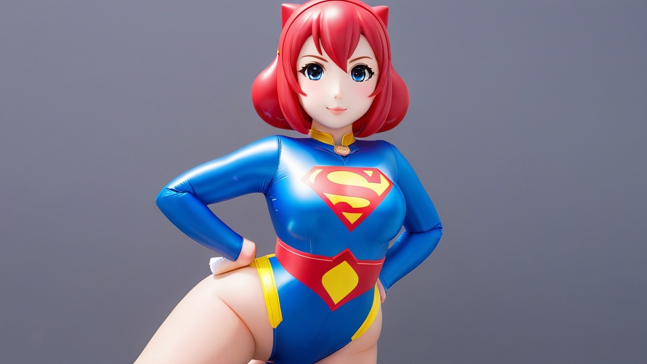 Anime-style superhero character with vibrant red hair
