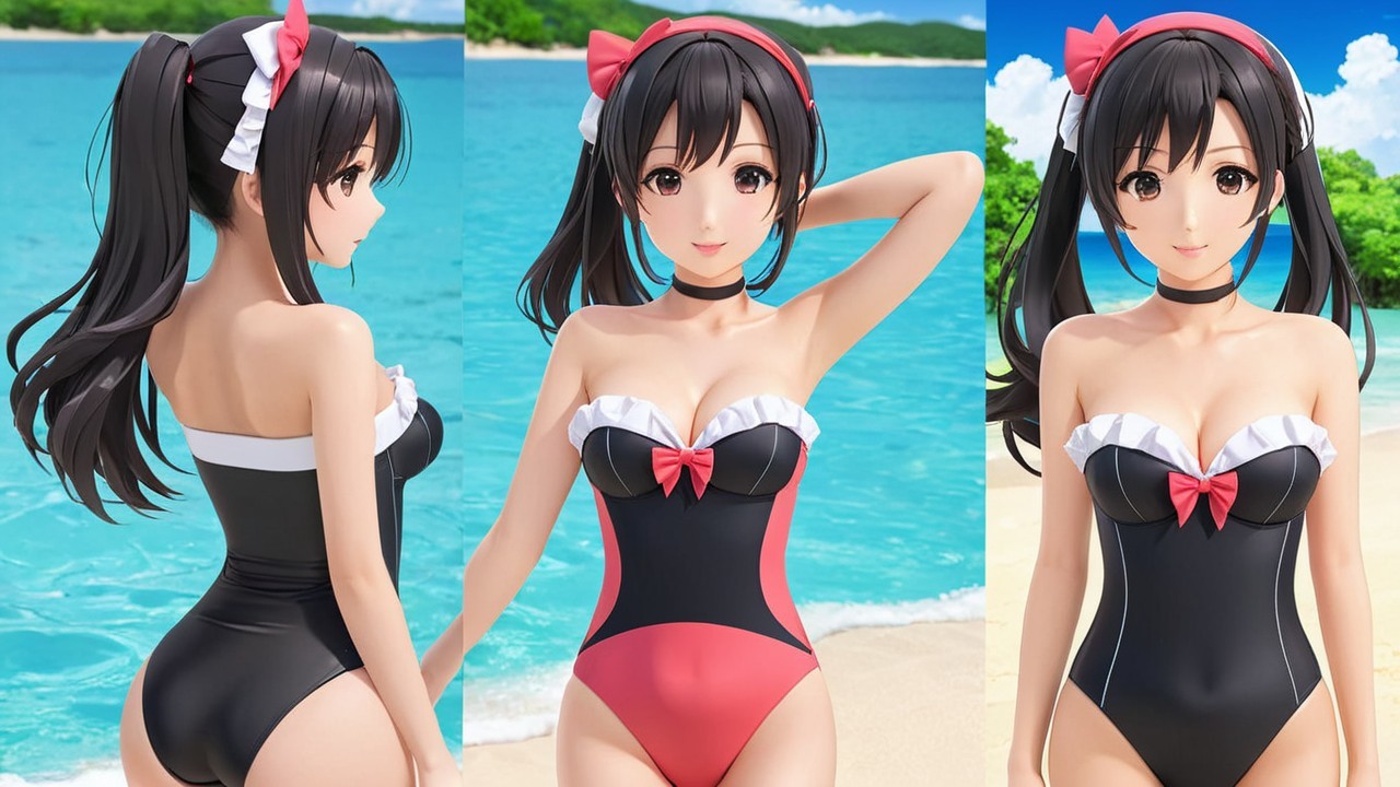 Stylized Character in Swimsuit by Tropical Beach