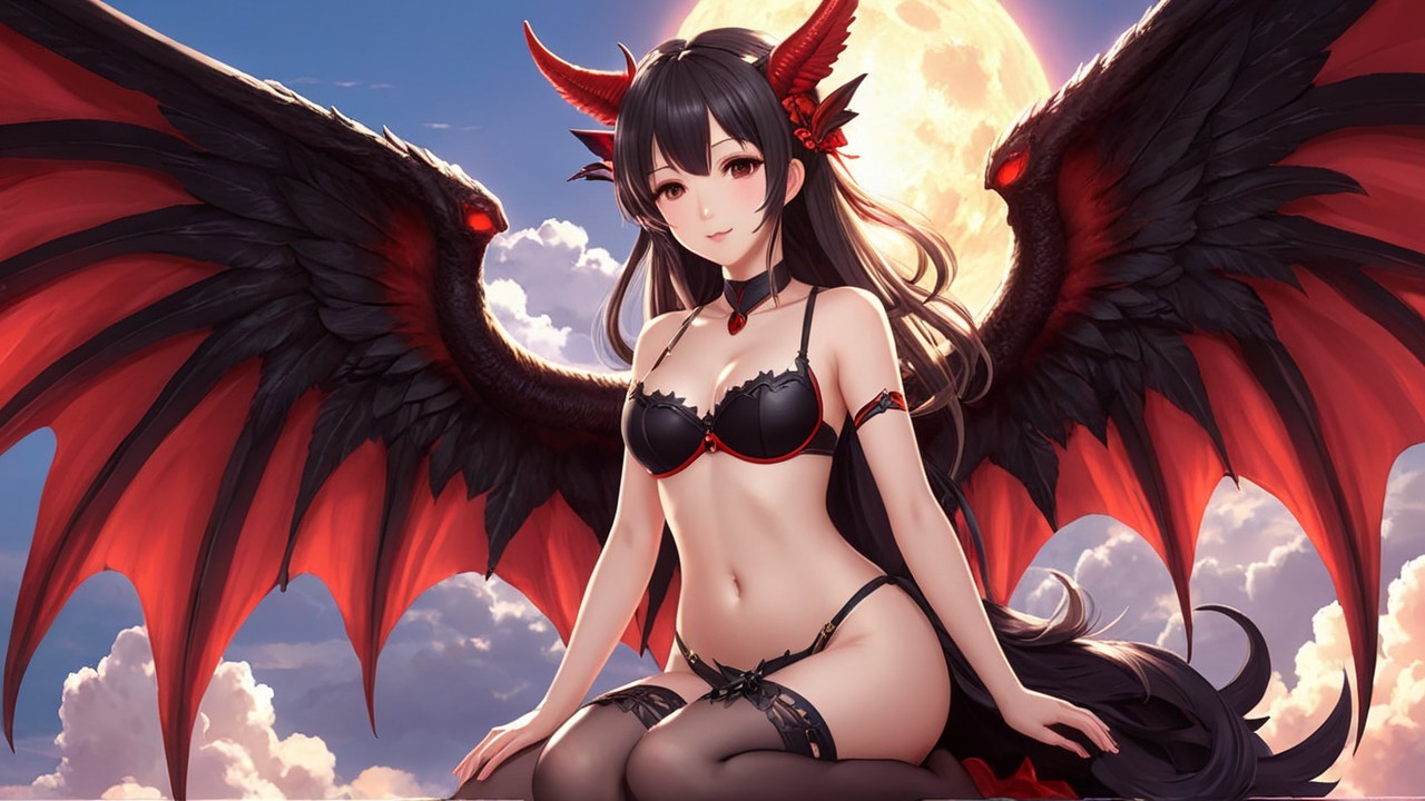Fantasy Character with Dark Hair and Bat Wings