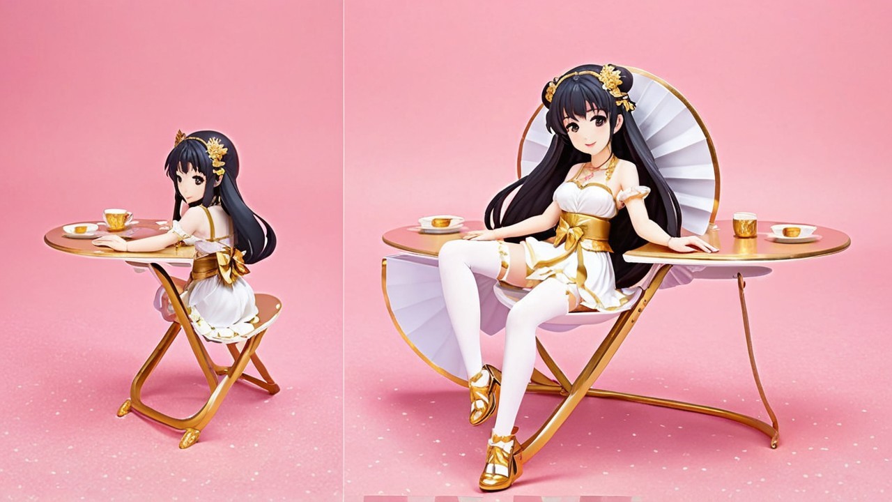 Anime-Style Figurine of Girl at Elegant Table