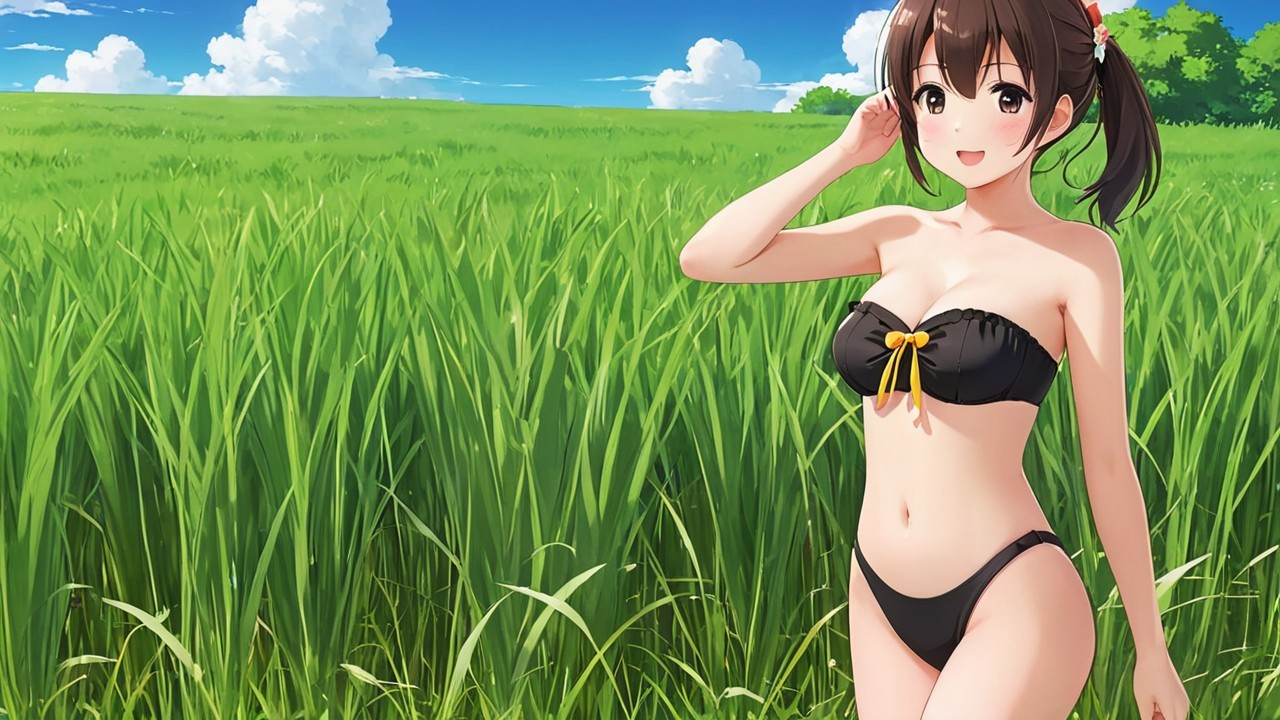 Cheerful Animated Girl in a Lush Green Field