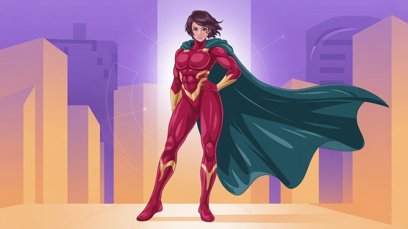Muscular Female Superhero in Anime-Style Illustration
