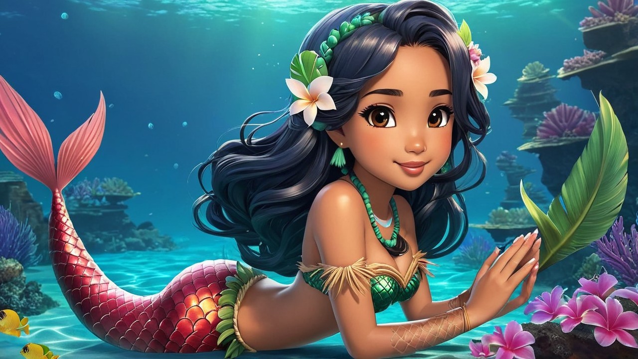 Vibrant Underwater Scene with Cheerful Mermaid