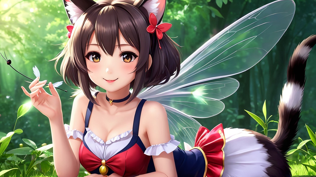 Whimsical Character with Cat Features in Forest Setting