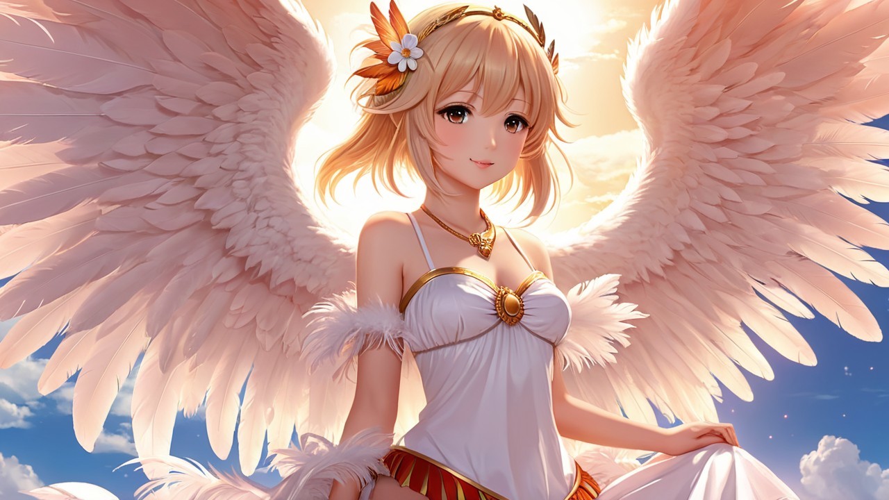 Serene Angelic Figure with Golden Hair and Wings
