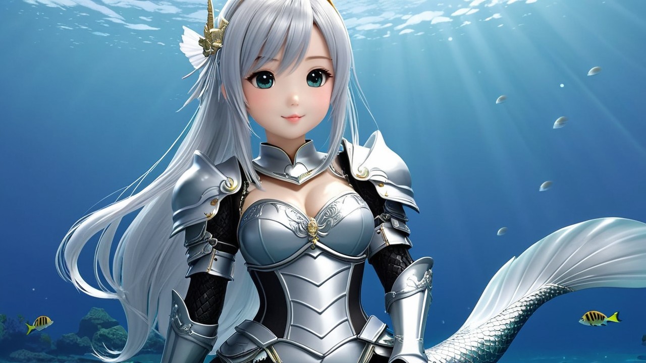 Underwater Scene with Elegant Character and Marine Life