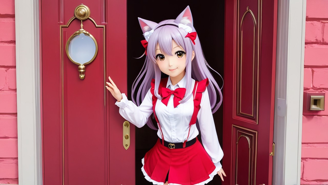 Character with Cat Ears at Ornate Doorway