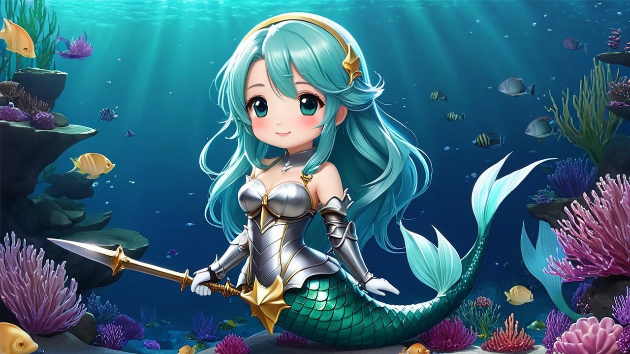 Anime-style mermaid in vibrant underwater scene