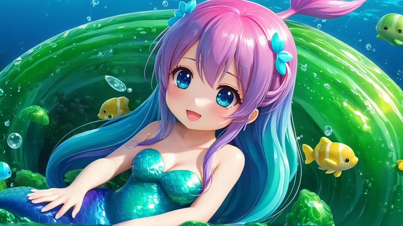 Colorful Underwater Scene with Cheerful Mermaid