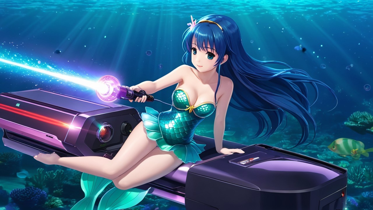Futuristic Underwater Scene with Mermaid and Aquatic Vehicle