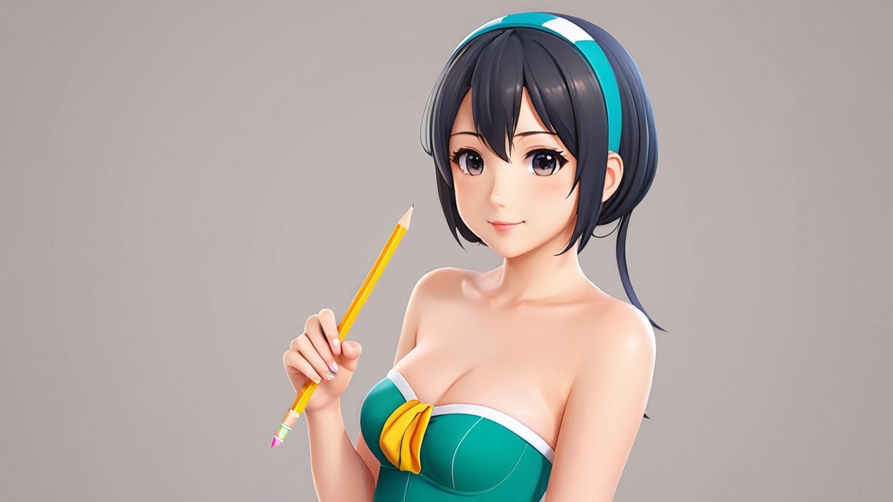 Anime-Inspired Female Character with Playful Demeanor