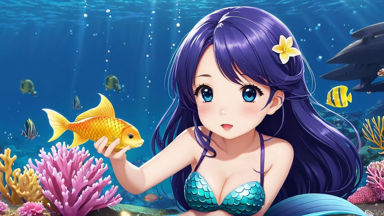 Vibrant Underwater Scene with Mermaid and Coral Reefs