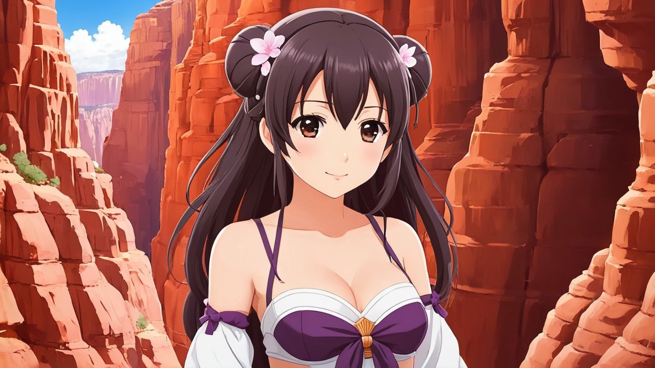 Young woman in vibrant canyon with red rock formations