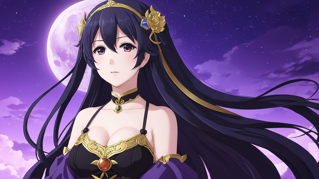 Anime Character in Mystical Night Sky with Moon