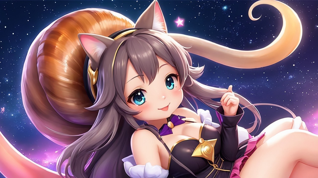 Anime Character with Cat Ears and Starry Background