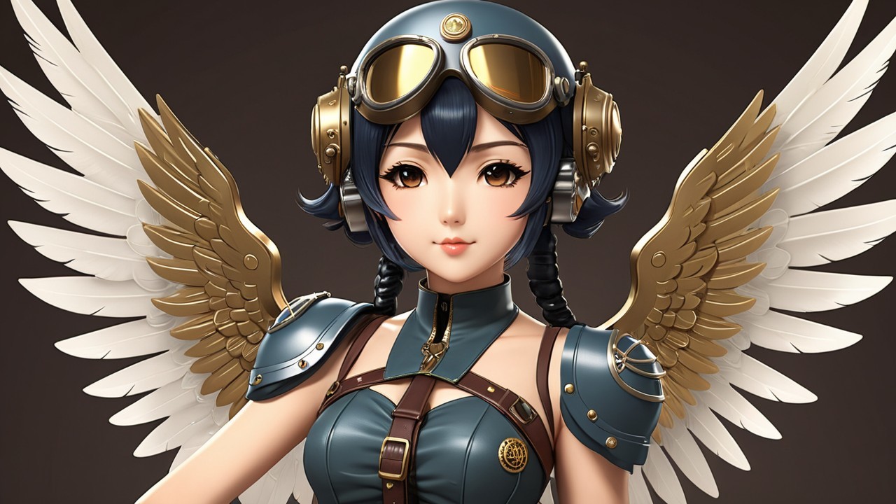 Stylized character with blue hair and golden headphones