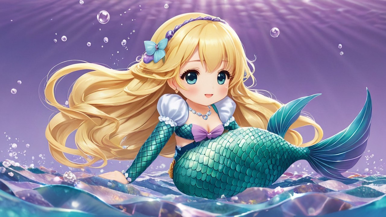 Animated Mermaid with Blonde Hair in Underwater Scene