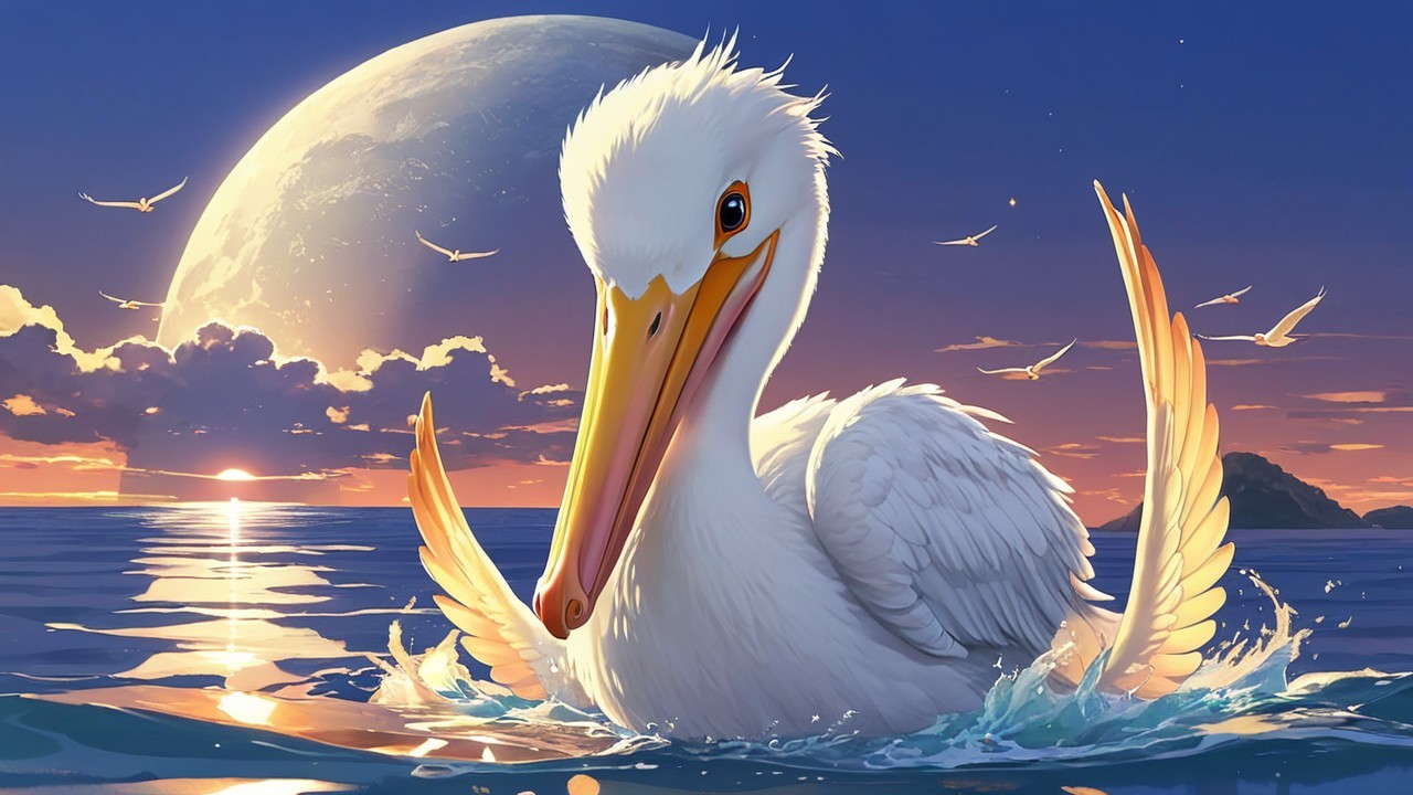 White Pelican Gliding at Sunset Over Coastal Waters