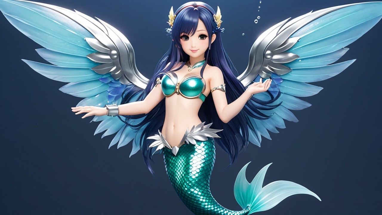 Iridescent Mermaid Figurine with Silver Accents