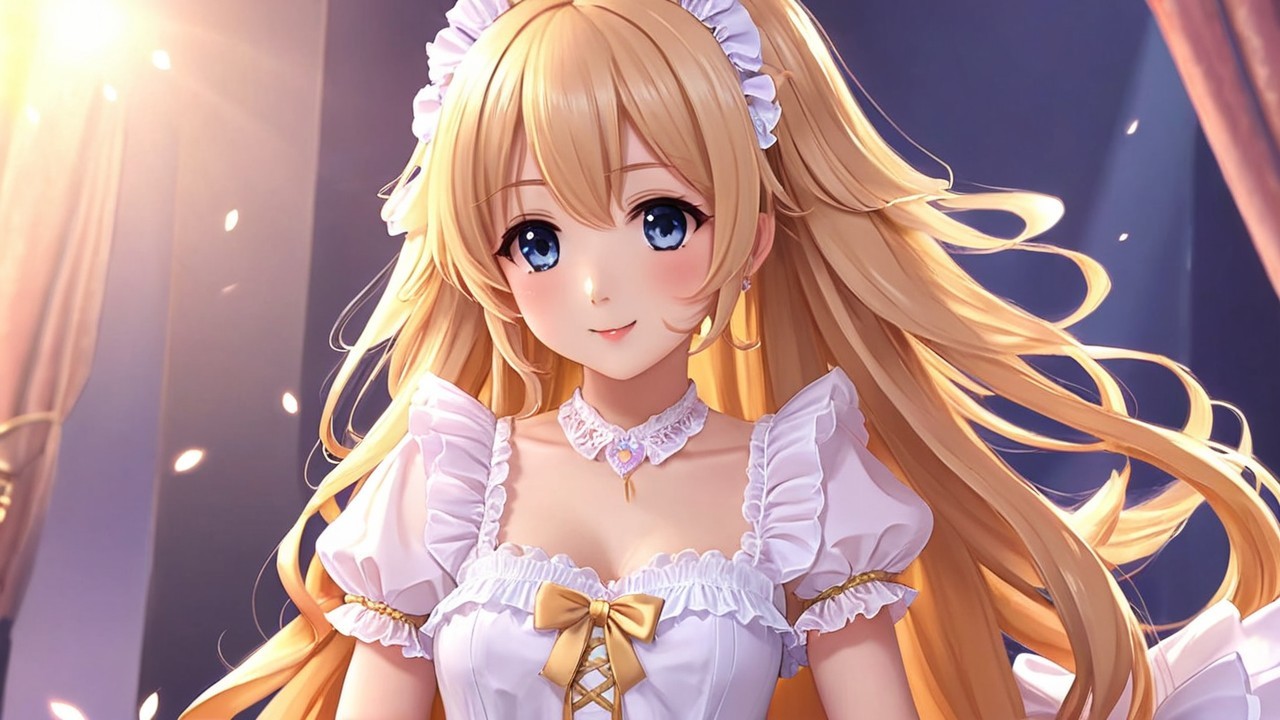 Illustration of an Anime Girl in Elegant White Dress