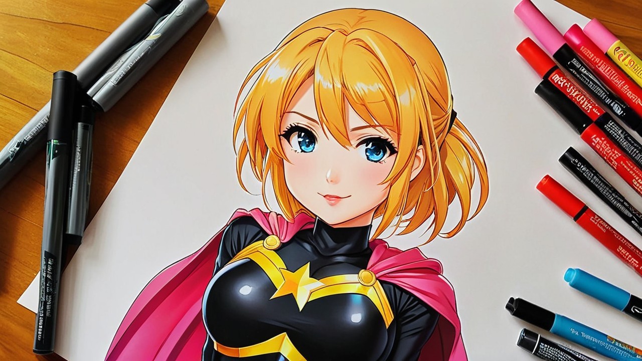 Anime-style illustration of a young female superhero
