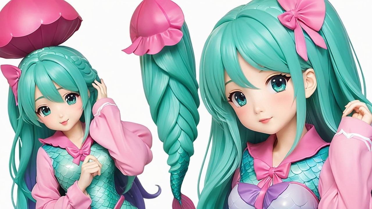 Colorful character with turquoise hair and playful outfit