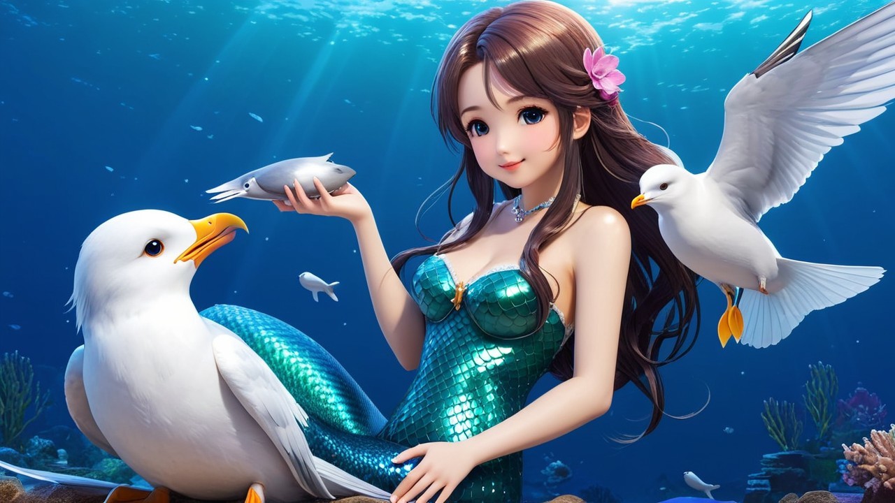 Vibrant Underwater Scene with Mermaid and Coral Life