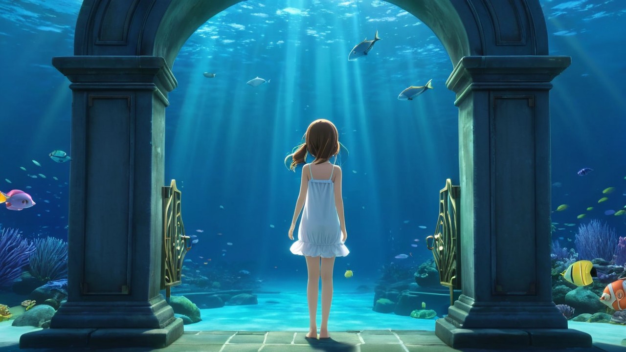 Underwater Scene with Girl by Ornate Archway