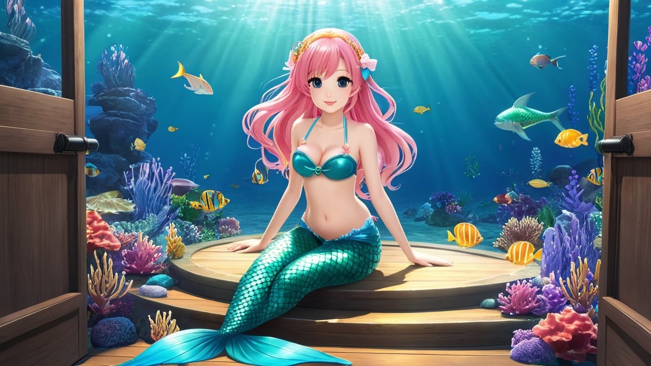 Vibrant Underwater Scene with Stylish Mermaid and Coral