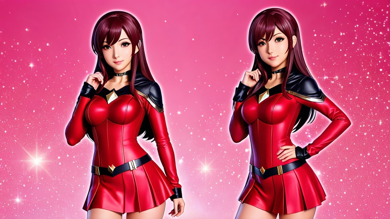 Animated Characters in Stylish Red Outfits with Sparkles