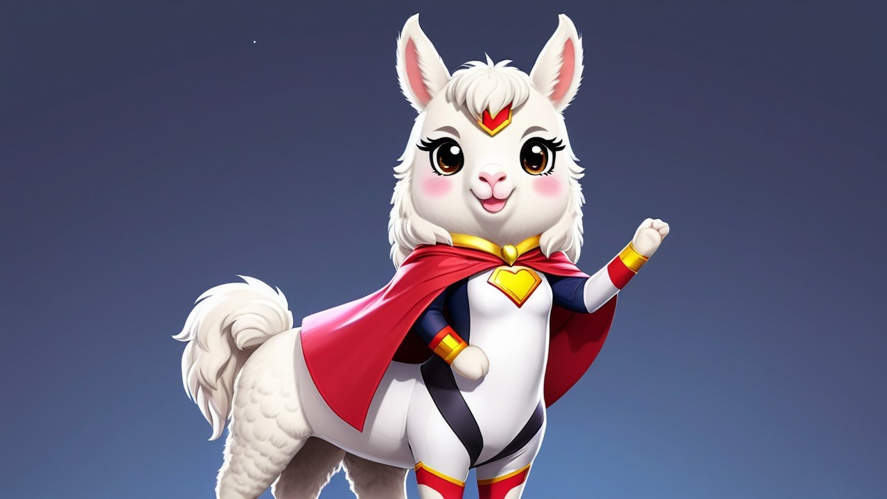 Superhero Llama with Fluffy Coat and Colorful Costume