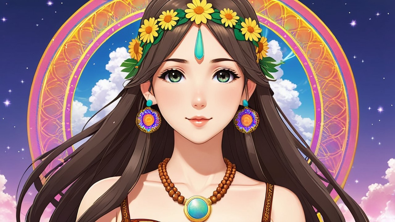 Illustration of a Woman with Flower Crown and Jewelry