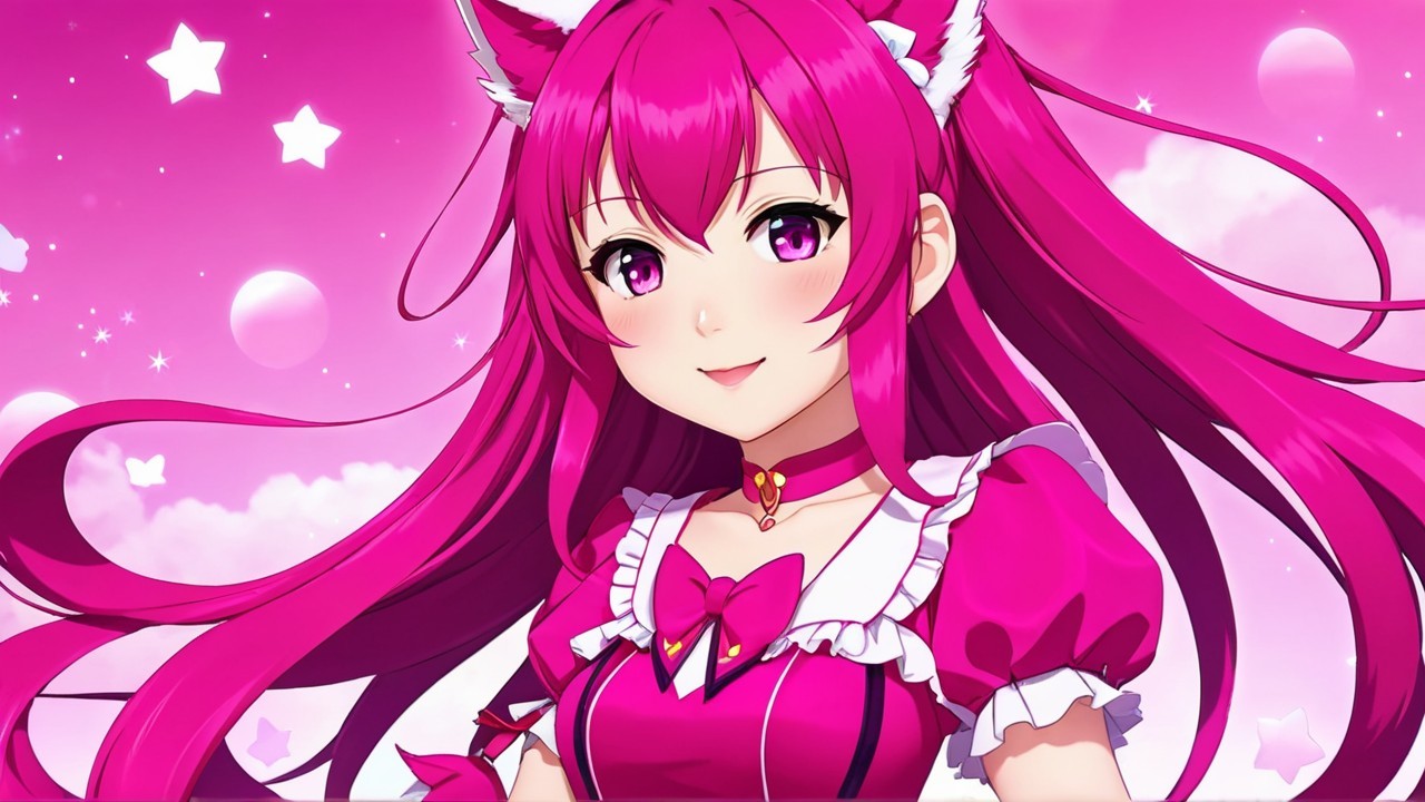 Vibrant Anime Character with Pink Hair and Feline Ears