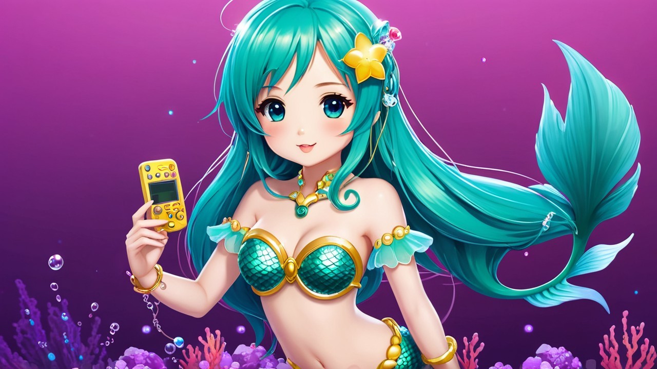 Whimsical Mermaid with Turquoise Hair and Game
