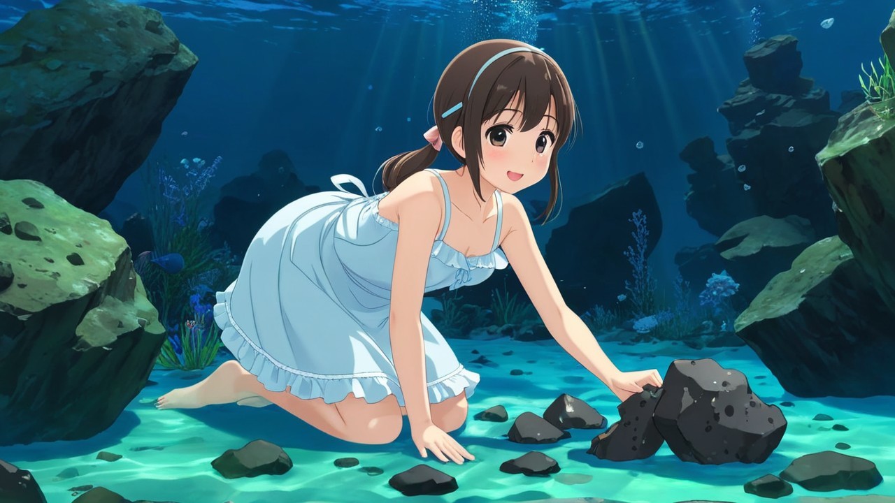Young girl exploring vibrant underwater scene