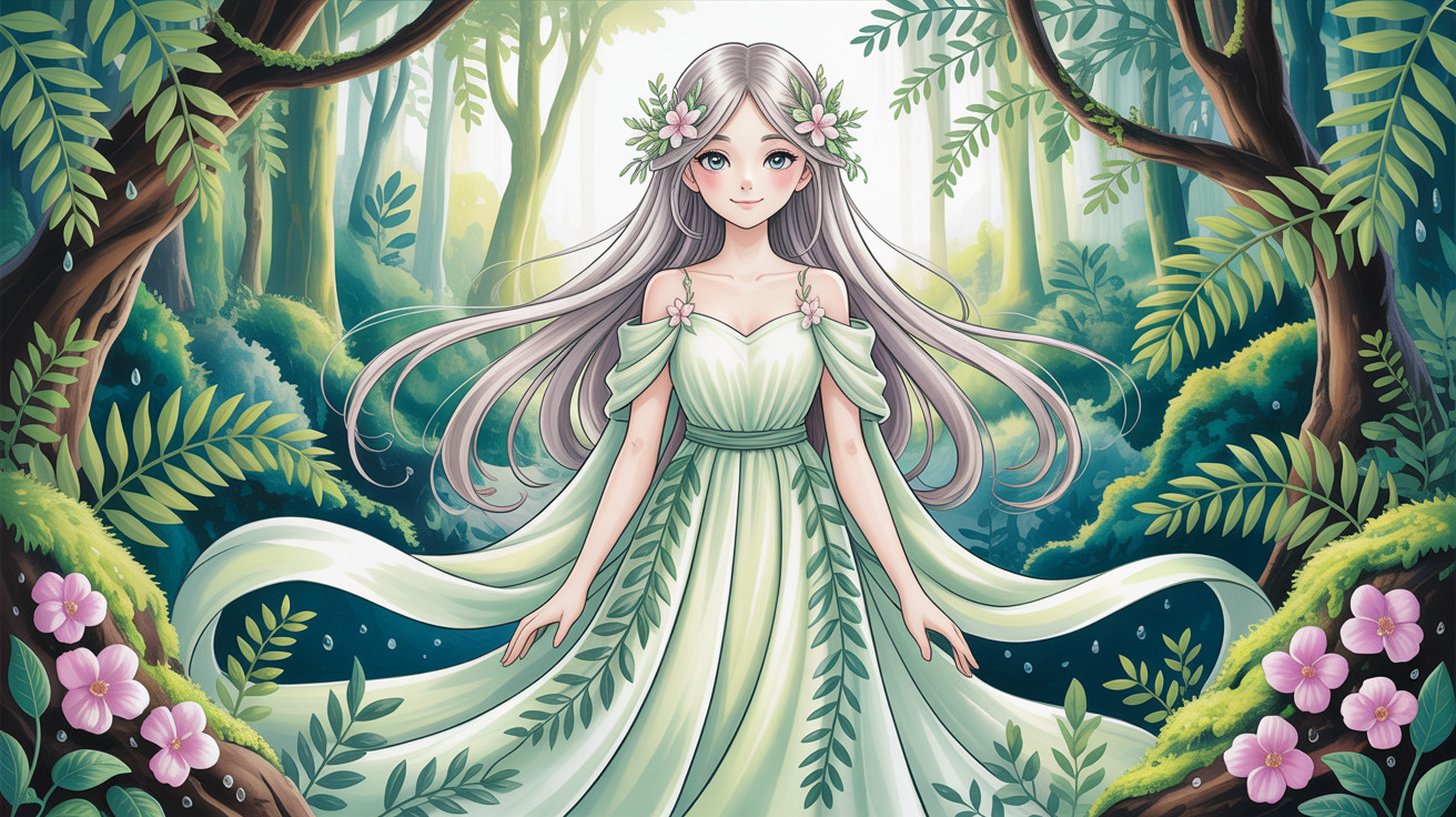 Anime-Style Illustration of a Nymph in a Forest